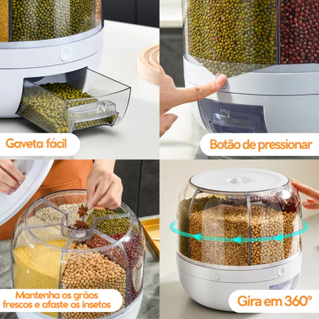 Dispenser Giratório Organizador de Alimentos com 6 Compartimentos para Grãos, Cereais Luxo - Image 2