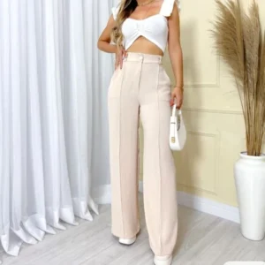 Calça GG Feminina Pantalona Wide Leg Duna com Botão Tendência 2025