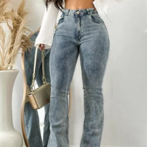 CALÇA JEANS FEMININA FLARE E SKINNY LYCRA JUSTA COS ALTO JUSTA
