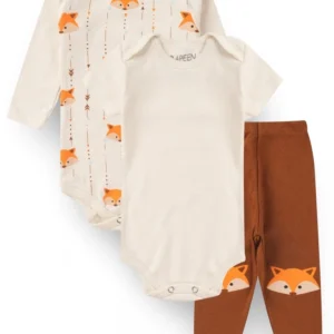 Kit Body Bebê Unissex Suedine Raposa Minimalista