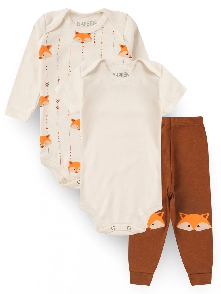 Kit Body Bebê Unissex Suedine Raposa Minimalista