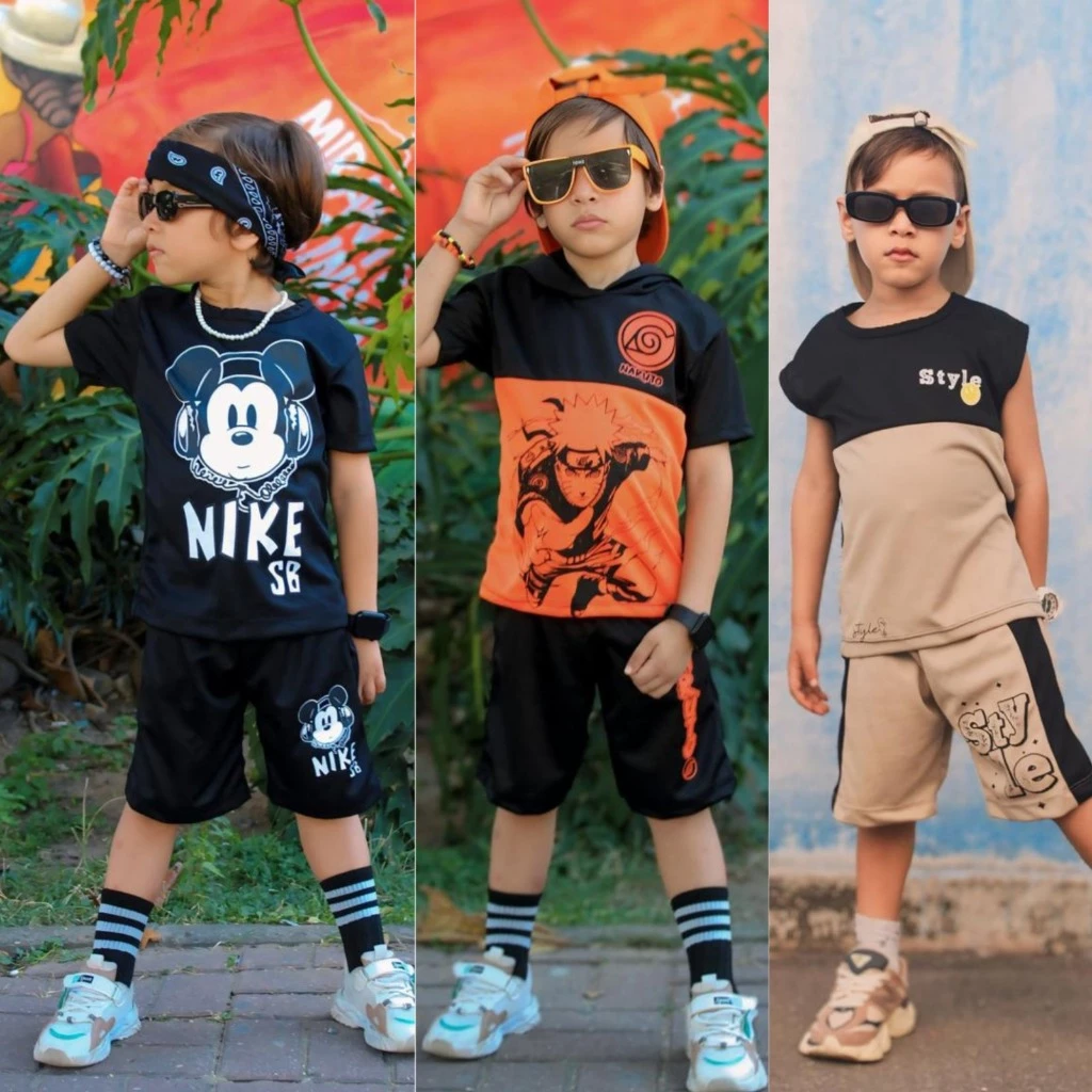 KIT 6 Peças Roupa Infantil Menino Dry Fit Lançamento 3 camisas e 3 bermudas Conjunto de verão