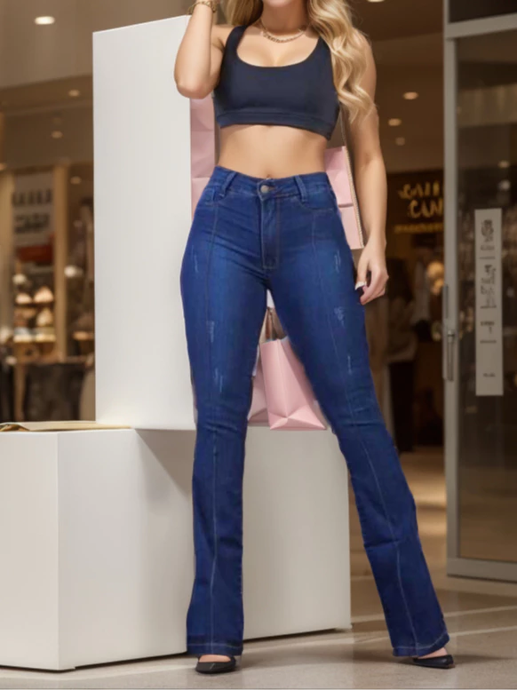 CALÇA JEANS FEMININA FLARE E SKINNY LYCRA JUSTA COS ALTO JUSTA - Image 3