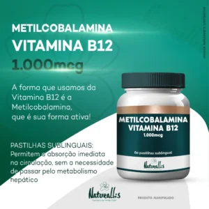 Metilcobalamina 1000mcg Vitamina B12 Pastilhas Sublinguais Vegano - 60 unidades