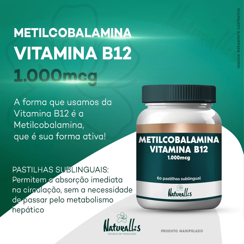 Metilcobalamina 1000mcg Vitamina B12 Pastilhas Sublinguais Vegano - 60 unidades