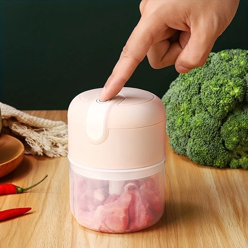 Mini Processador de Alimentos Elétrico Triturador De Alho Elétrico com 03 Lâminas Sem Fio USB Recarregável