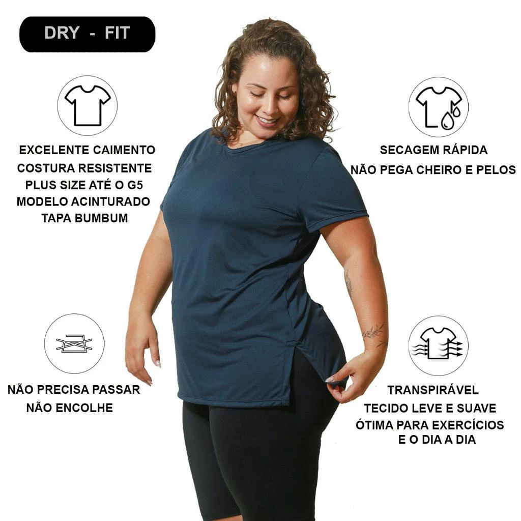 Blusa Dry fit Plus Size Feminina Roupa de Academia Até o G5 Tapa Bumbum Para Treino Curve - Image 2