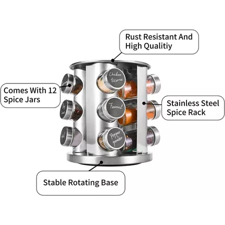 Porta Tempero Giratório Inox 12 Potes Com Suporte Giratorio Pote De Especiarias Giratório - Image 4