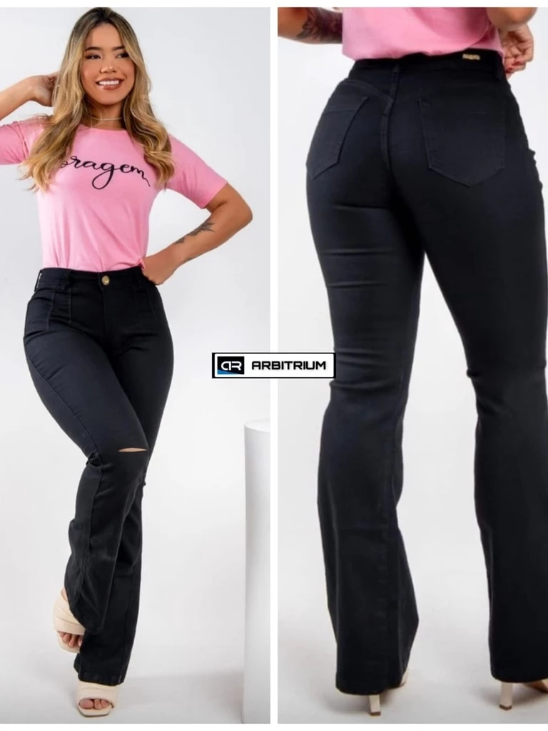 CALÇA JEANS FEMININA FLARE E SKINNY LYCRA JUSTA COS ALTO JUSTA - Image 4