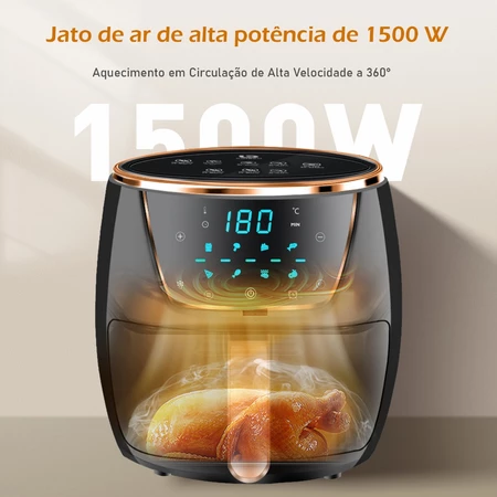COIBEU Fritadeira Elétrica sem Óleo 5L Air Fryer Digital Touch 1500Watts Preto 127V/220V - Image 4