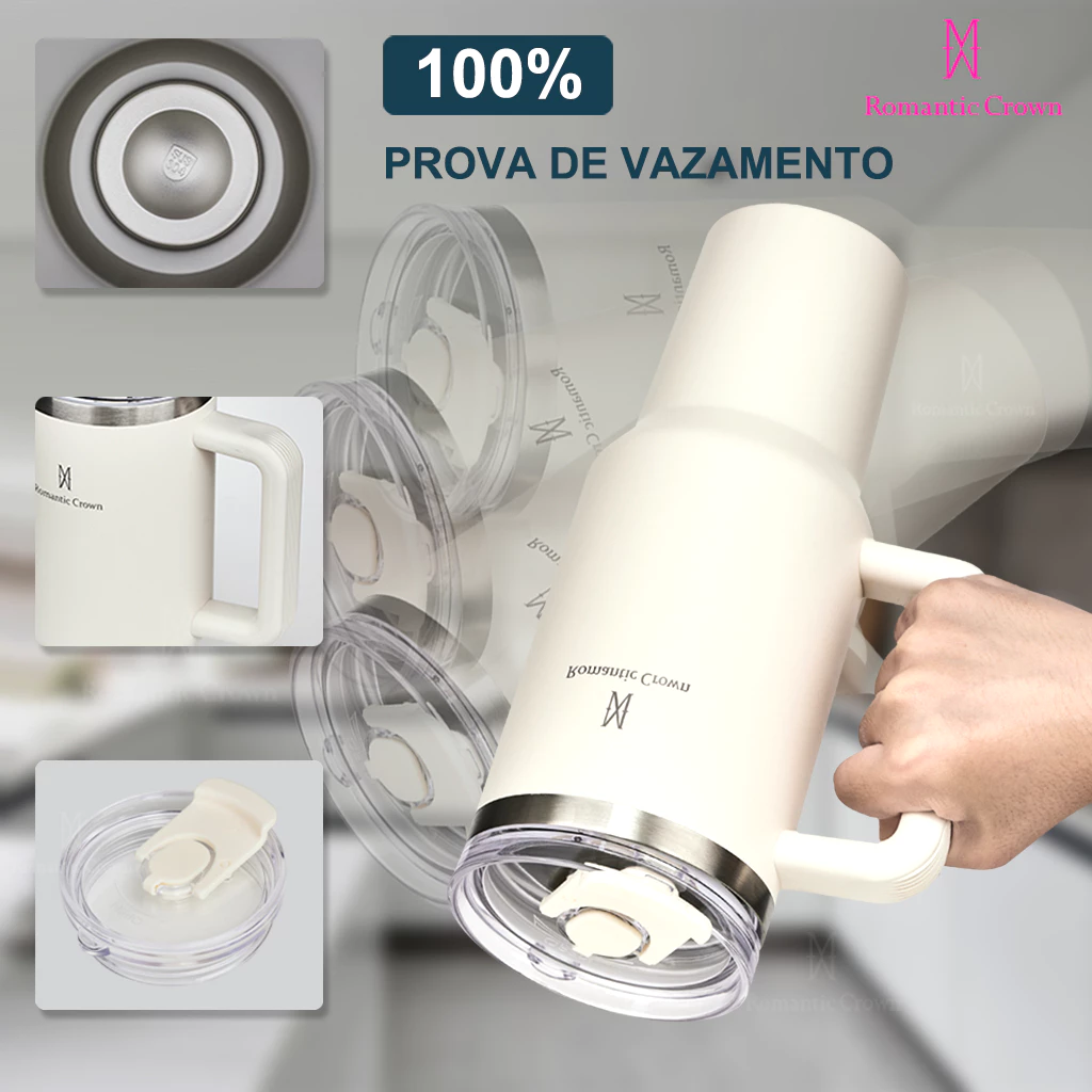 ROMANTIC CROWN Copo Térmico Inox Portátil 1200ml/1.2L Garrafa Térmica Inoxidável com Tampa e Canudo - Image 5