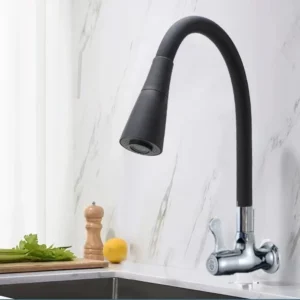Torneira cozinha parede preta flexível Duplo Jato Cone 1/4 de Volta
