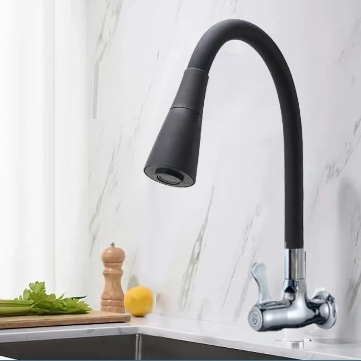 Torneira cozinha parede preta flexível Duplo Jato Cone 1/4 de Volta
