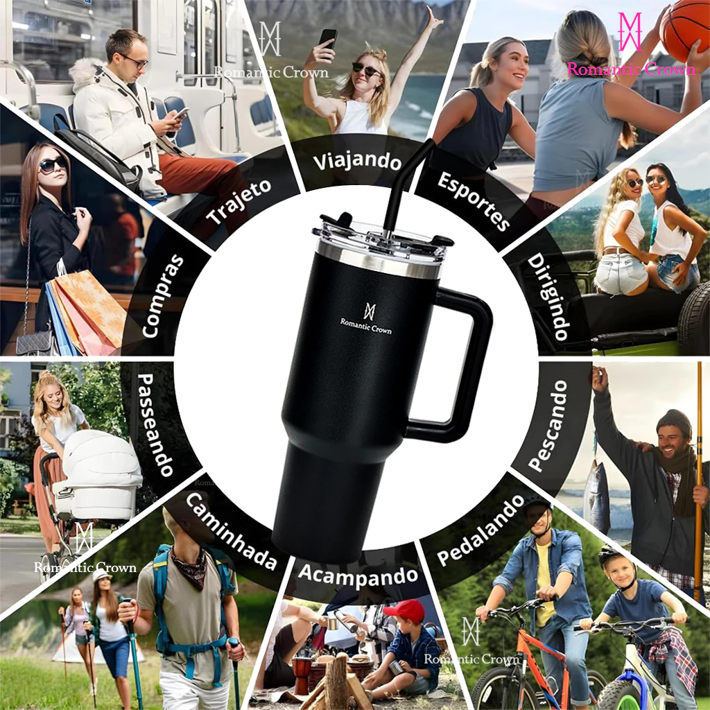 ROMANTIC CROWN Copo Térmico Inox Portátil 1200ml/1.2L Garrafa Térmica Inoxidável com Tampa e Canudo - Image 8