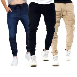 Calça Jogger Masculina Sarja ou jeans 4 bolsos com punho elástico streetwear varias cor