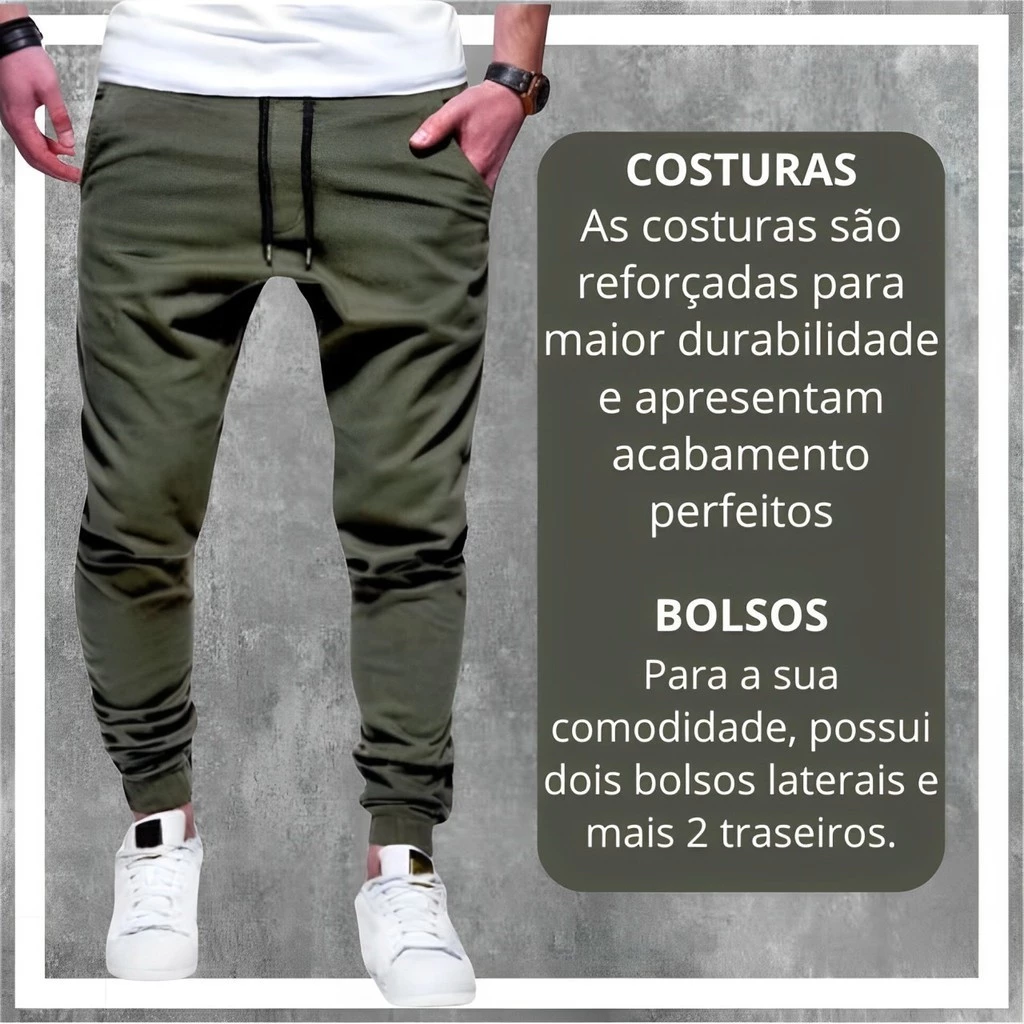 Calça Jogger Masculina Sarja ou jeans 4 bolsos com punho elástico streetwear varias cor - Image 7